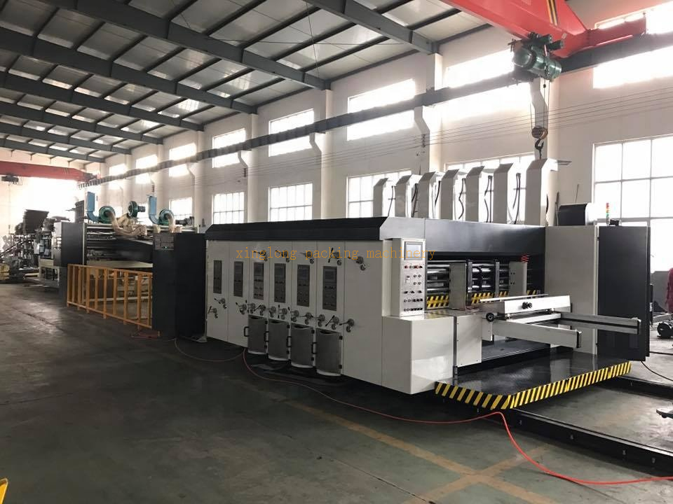 Full Automatic Corrugated Carton Box Printing Slotting Die Cutting Folding Gluing Strapping Linkage Line