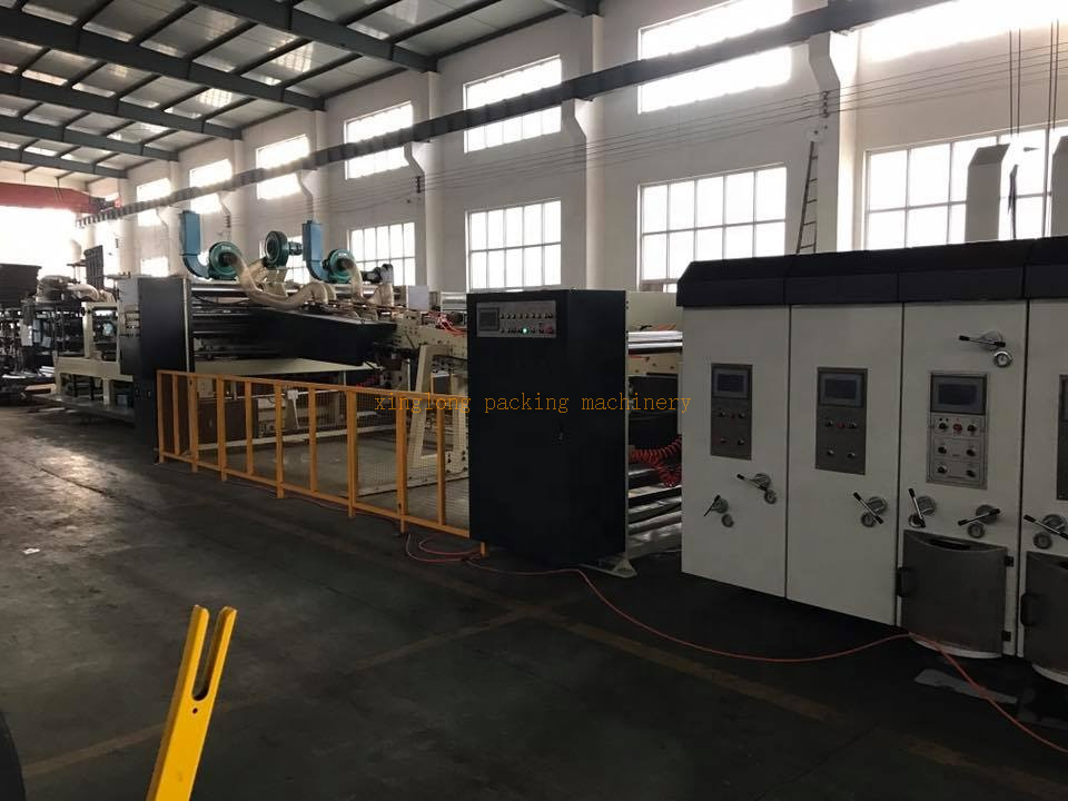 Full Automatic Corrugated Carton Box Printing Slotting Die Cutting Folding Gluing Strapping Linkage Line