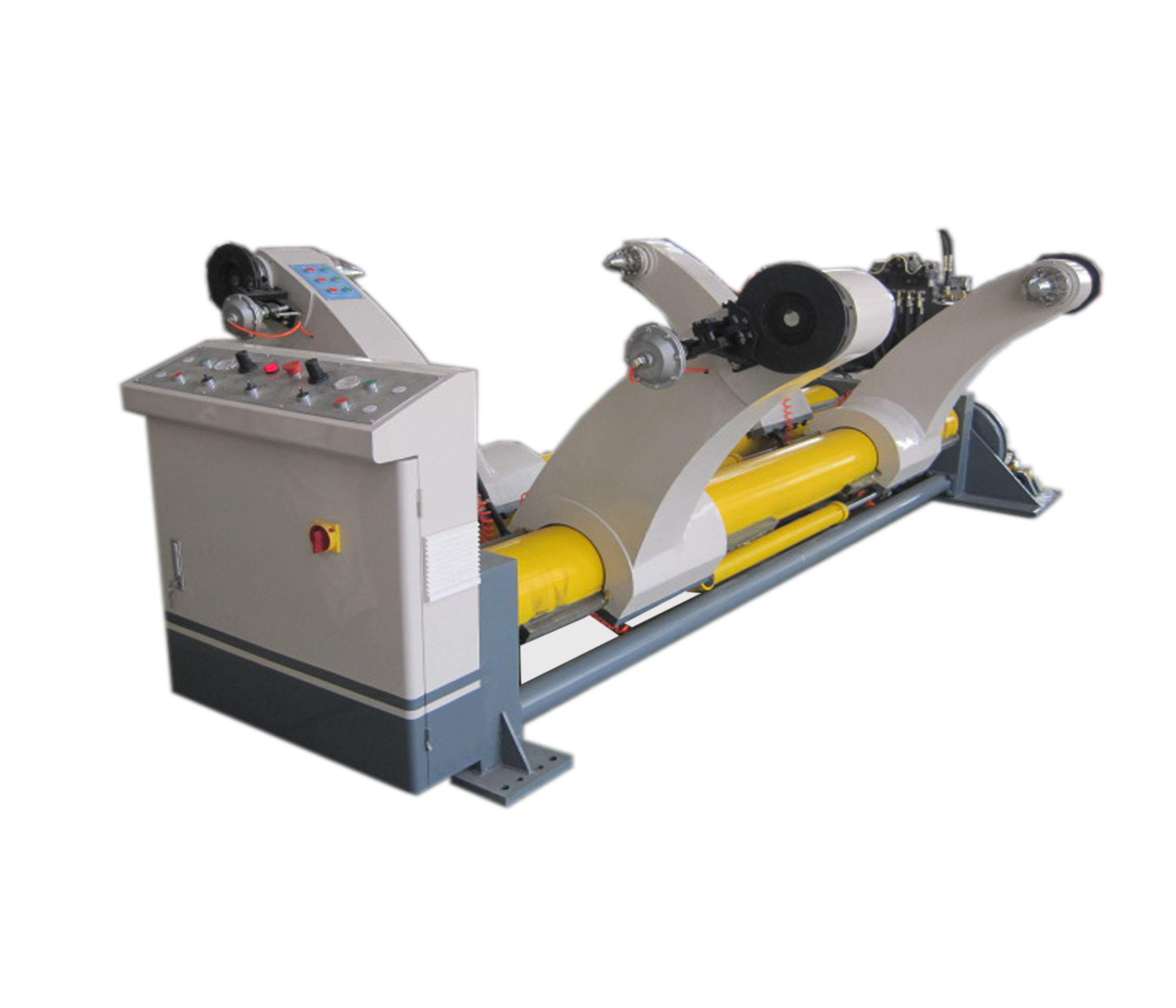 Hydraulic shaftless mill roll stand for paper roll corrugated cardboard machine